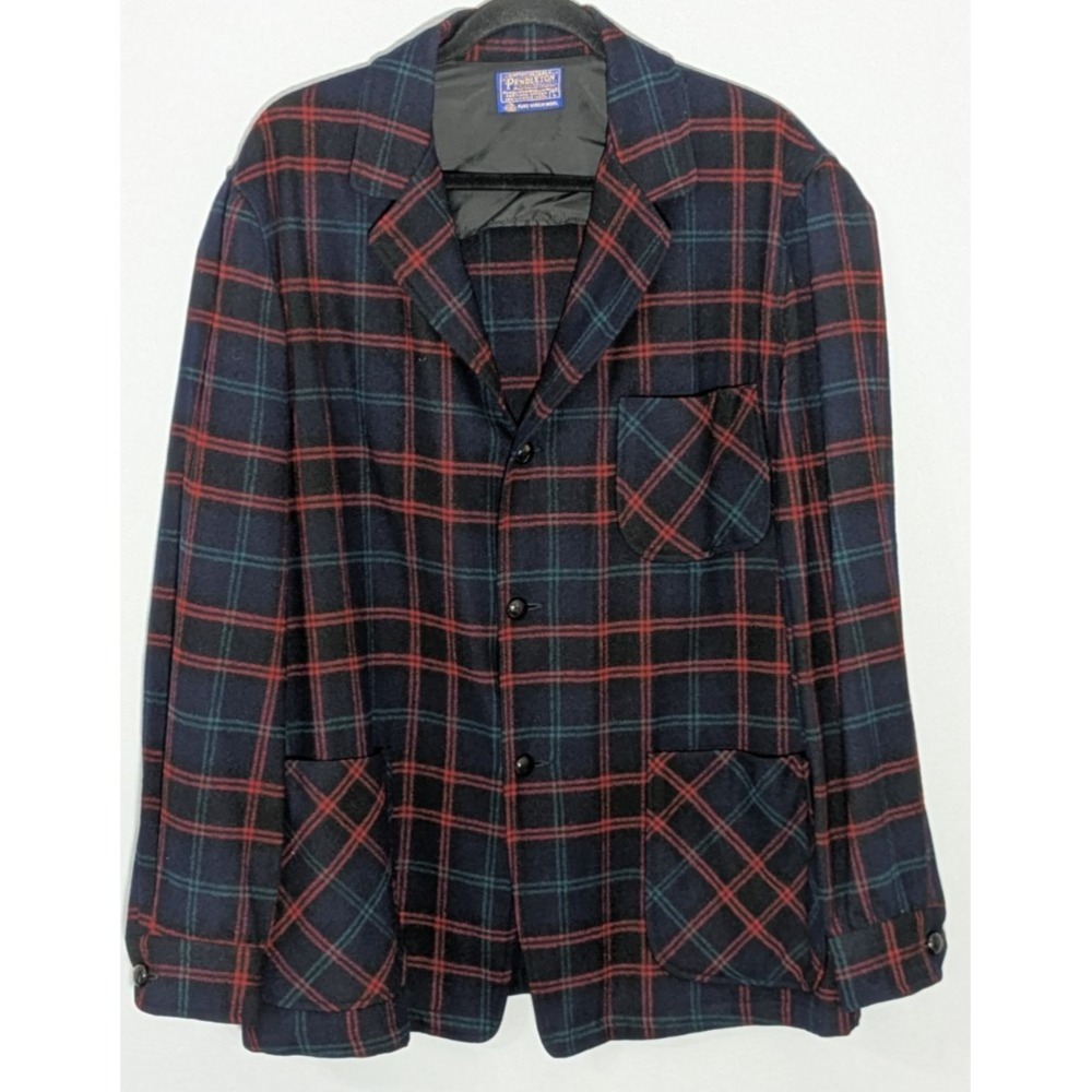 Vintage Pendleton Topster Wool Jacket Dark Tartan Plaid USA 3 Button Closure L